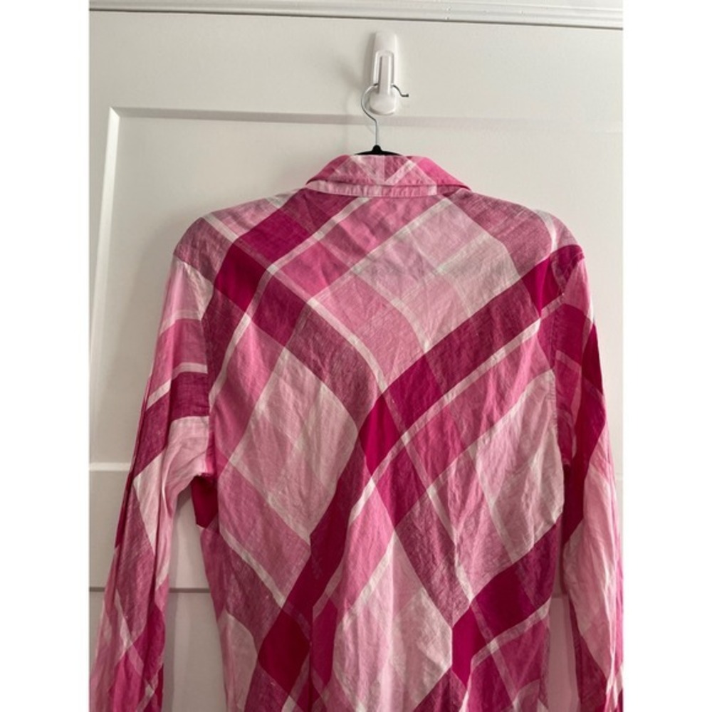 Moda International Pink Plaid 100% Linen Button‎ Down Shirt Dress Womens 14 - Picture 7 of 7